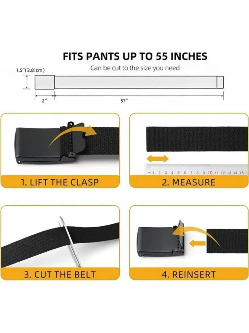 Mile High Life Canvas Web Belt Black Cut to Fit Military Buckle Up to 52 Inch